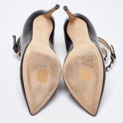 Pre Owned Jimmy Choo Black Leather Lark 100 Booties Size 37.5