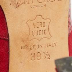 Pre Owned Jimmy Choo Red Suede and Watersnake Cut Out Open Toe Pumps Size 39.5