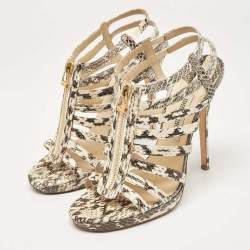 Jimmy Choo Beige Snakeskin Glenys Gladiator Platform Sandals Size 40