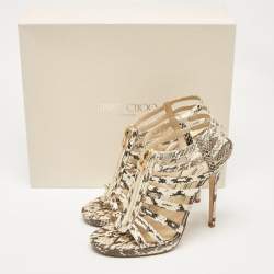 Jimmy Choo Beige Snakeskin Glenys Gladiator Platform Sandals Size 40