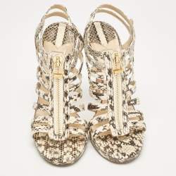 Jimmy Choo Beige Snakeskin Glenys Gladiator Platform Sandals Size 40