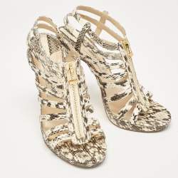 Jimmy Choo Beige Snakeskin Glenys Gladiator Platform Sandals Size 40