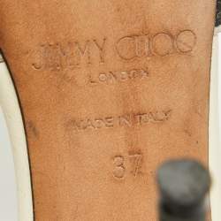 Jimmy Choo White/Black Leather and Canvas Buckle Pumps Size 37