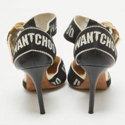 Jimmy Choo White/Black Leather and Canvas Buckle Pumps Size 37