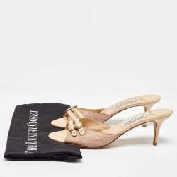 Pre Owned Jimmy Choo Beige/Pink Leather and Snakeskin Slide Sandals Size 40