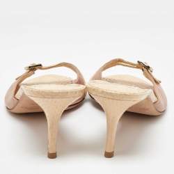 Pre Owned Jimmy Choo Beige/Pink Leather and Snakeskin Slide Sandals Size 40