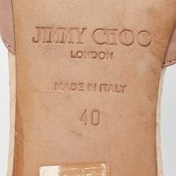 Pre Owned Jimmy Choo Beige/Pink Leather and Snakeskin Slide Sandals Size 40