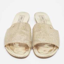 Pre Owned Jimmy Choo Gold Lurex Fabric Nanda Flat Slides Size 37