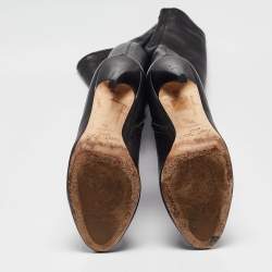 Pre Owned Jimmy Choo Black Leather Over The Knee Boots Size 39