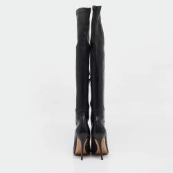 Pre Owned Jimmy Choo Black Leather Over The Knee Boots Size 39