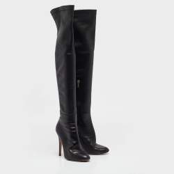 Pre Owned Jimmy Choo Black Leather Over The Knee Boots Size 39
