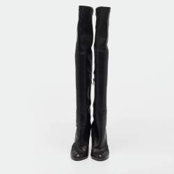 Pre Owned Jimmy Choo Black Leather Over The Knee Boots Size 39