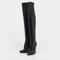 Pre Owned Jimmy Choo Black Leather Over The Knee Boots Size 39