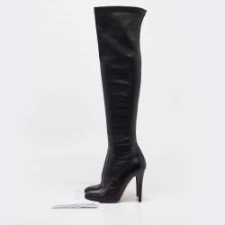Pre Owned Jimmy Choo Black Leather Over The Knee Boots Size 39