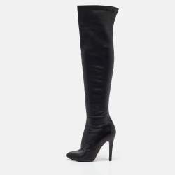 Pre Owned Jimmy Choo Black Leather Over The Knee Boots Size 39