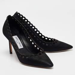 Pre Owned حذاء كعب عالي جيمي تشو مقدمة مدببة جلد مدبوغ أسود مقاس 37.5