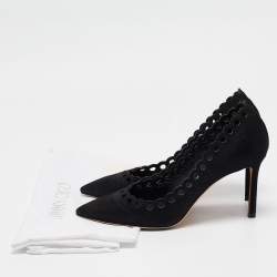 Pre Owned حذاء كعب عالي جيمي تشو مقدمة مدببة جلد مدبوغ أسود مقاس 37.5