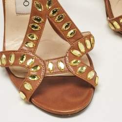 Pre Owned Jimmy Choo Brown Leather Slide Sandals Size 37.5