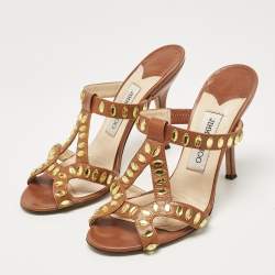 Pre Owned Jimmy Choo Brown Leather Slide Sandals Size 37.5