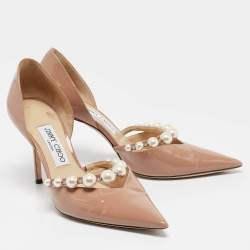 Pre Owned Jimmy Choo Beige Patent Leather Aurelie 85 Pumps Size 38