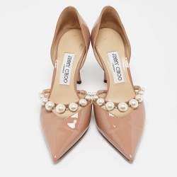 Pre Owned Jimmy Choo Beige Patent Leather Aurelie 85 Pumps Size 38