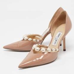 Pre Owned Jimmy Choo Beige Patent Leather Aurelie 85 Pumps Size 38