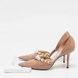 Pre Owned Jimmy Choo Beige Patent Leather Aurelie 85 Pumps Size 38