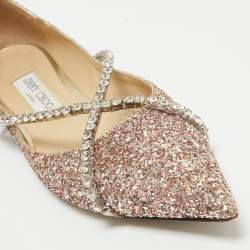 Pre Owned Jimmy Choo Metallic Glitter Crystal Embellished Ballet Flats Size 40.5