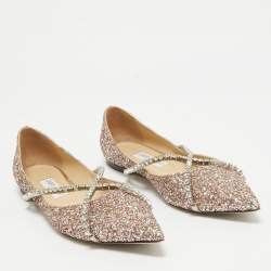 Pre Owned Jimmy Choo Metallic Glitter Crystal Embellished Ballet Flats Size 40.5