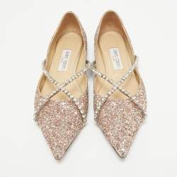 Pre Owned Jimmy Choo Metallic Glitter Crystal Embellished Ballet Flats Size 40.5