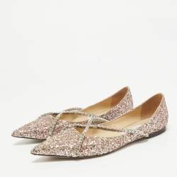 Pre Owned Jimmy Choo Metallic Glitter Crystal Embellished Ballet Flats Size 40.5