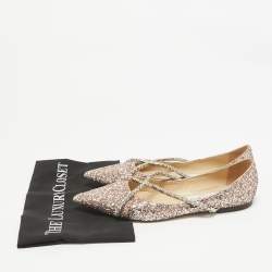 Pre Owned Jimmy Choo Metallic Glitter Crystal Embellished Ballet Flats Size 40.5