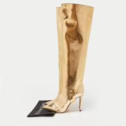 Jimmy Choo Gold Patent Leather Knee Length Boots Size 37.5