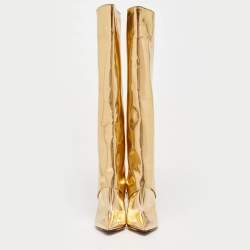 Jimmy Choo Gold Patent Leather Knee Length Boots Size 37.5