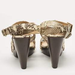 Jimmy Choo Beige Snakeskin Embossed Leather Ankle Strap Sandals Size 37