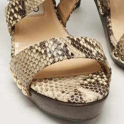 Jimmy Choo Beige Snakeskin Embossed Leather Ankle Strap Sandals Size 37