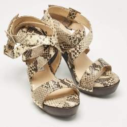 Jimmy Choo Beige Snakeskin Embossed Leather Ankle Strap Sandals Size 37