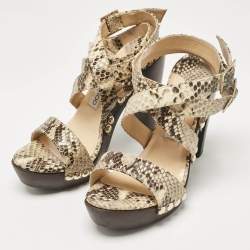 Jimmy Choo Beige Snakeskin Embossed Leather Ankle Strap Sandals Size 37