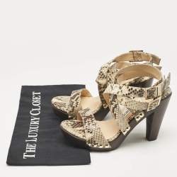 Jimmy Choo Beige Snakeskin Embossed Leather Ankle Strap Sandals Size 37