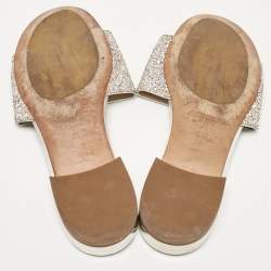 Jimmy Choo Silver/Pink Glitter Joni Flat Slides Size 36
