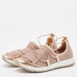 Pre Owned Jimmy Choo Metallic Leather and Mesh Slip On Sneakers Size 36