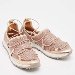 Pre Owned Jimmy Choo Metallic Leather and Mesh Slip On Sneakers Size 36