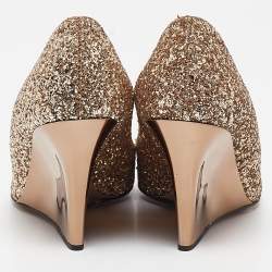 Jimmy Choo Gold Glitter Baxen Wedge Pumps Size 35.5