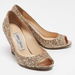 Jimmy Choo Gold Glitter Baxen Wedge Pumps Size 35.5
