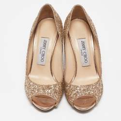 Jimmy Choo Gold Glitter Baxen Wedge Pumps Size 35.5