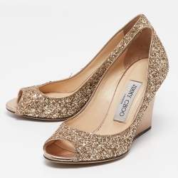 Jimmy Choo Gold Glitter Baxen Wedge Pumps Size 35.5