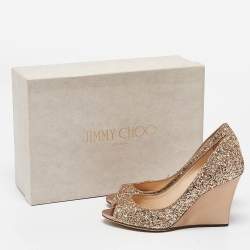 Jimmy Choo Gold Glitter Baxen Wedge Pumps Size 35.5