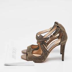 Jimmy Choo Gold Leather and Lurex Fabric Emily Ankle Strap Sandals Size 35