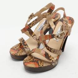 Jimmy Choo Multicolor Python Ankle Strap Sandals Size 38