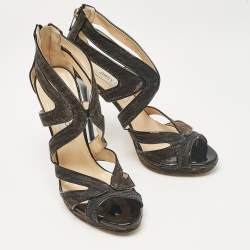 Jimmy Choo Metallic Lurex Fabric Ankle Strap Sandals Size 39